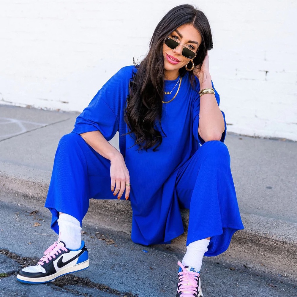 LALA ORIGINAL DESIGN: Lex Ribbed Playsuit in Royal Blue